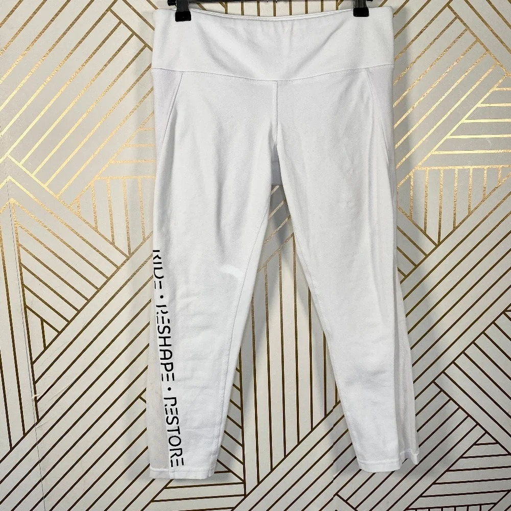 Alo Yoga Cropped Leggings Ride Reshare Restore Mesh Panels White Size Medium